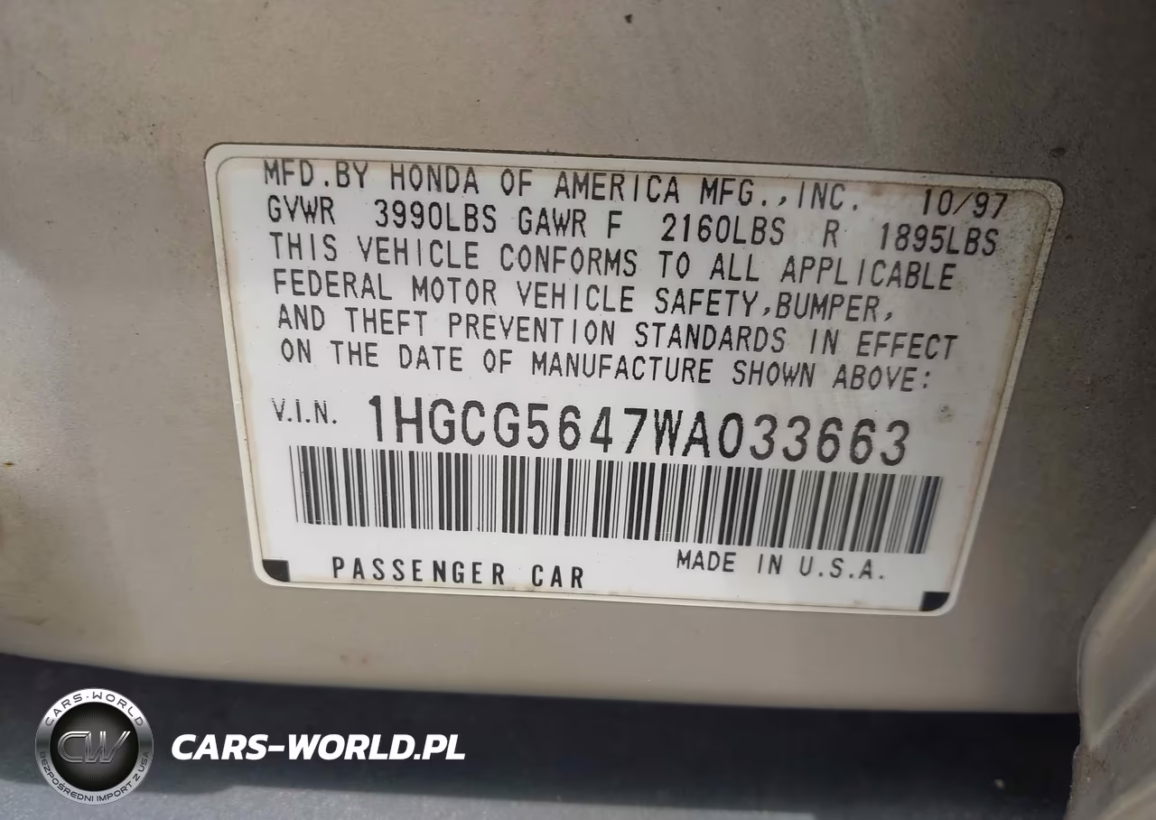 1998 Honda Accord Lx VIN:1HGCG5647WA033663 - 9