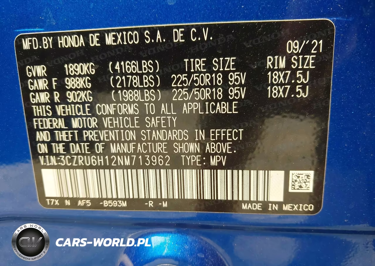 2022 Honda Hr-V Awd Sport VIN:3CZRU6H12NM713962 - 9