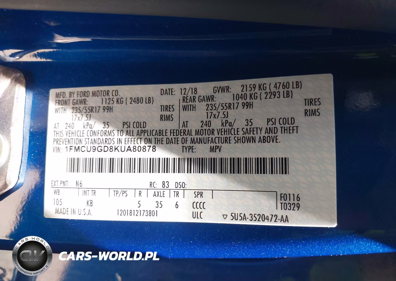 2019 Ford Escape Se VIN:1FMCU9GD8KUA80878 - 9