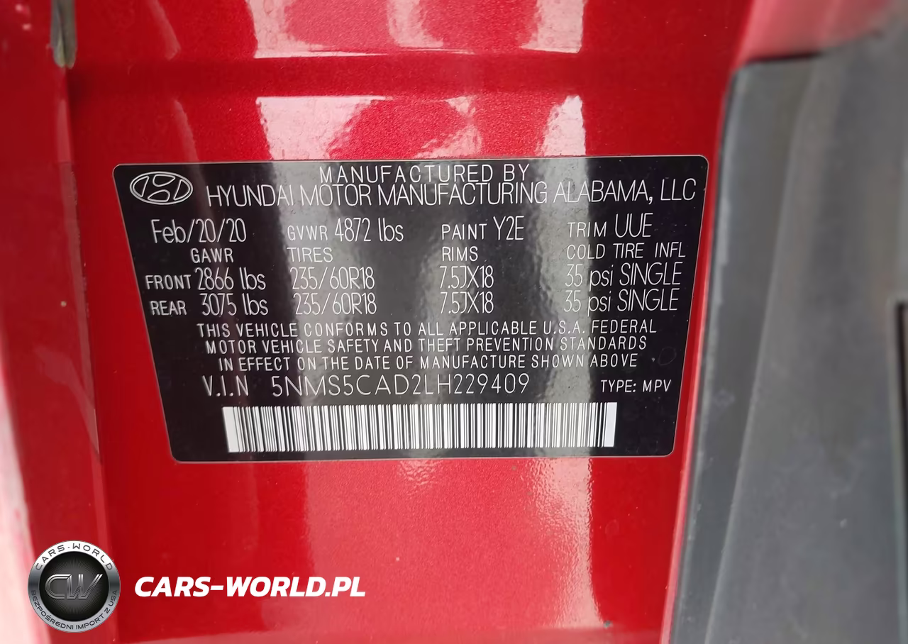 2020 Hyundai Santa Fe Limited VIN:5NMS5CAD2LH229409 - 9