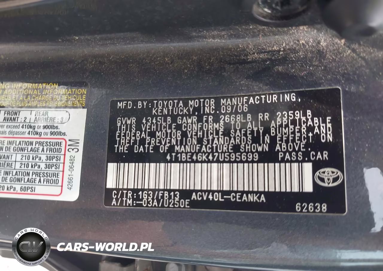 2007 Toyota Camry Le VIN:4T1BE46K47U595699 - 9