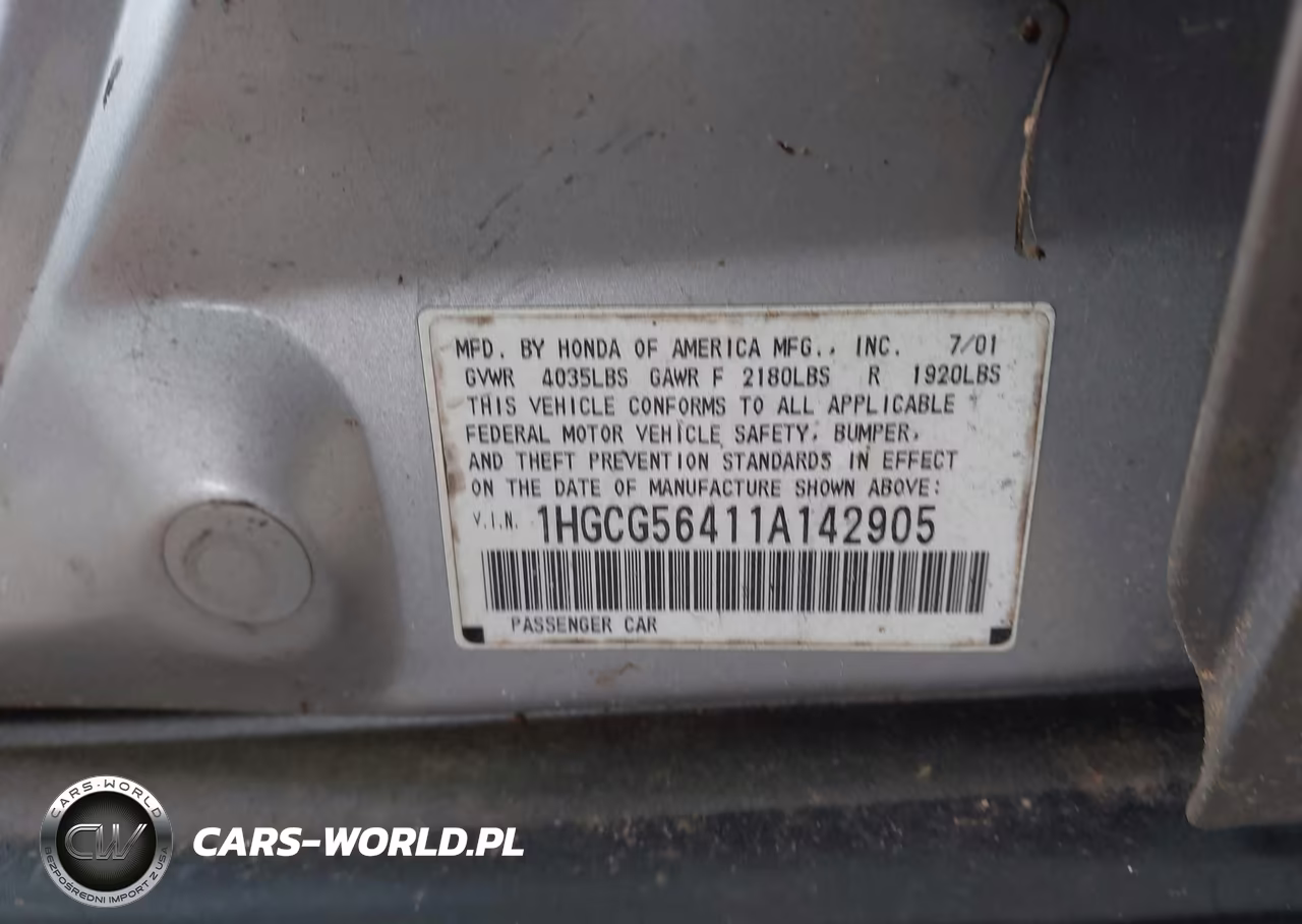 2001 Honda Accord 2.3 Lx VIN:1HGCG56411A142905 - 9