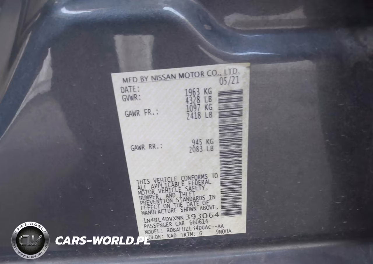 2021 Nissan Altima Sv Fwd VIN:1N4BL4DVXMN393064 - 9