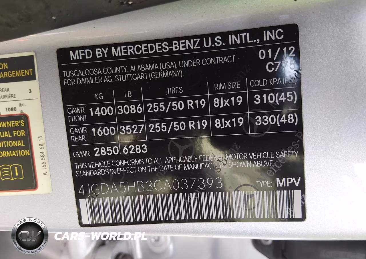 2012 Mercedes-Benz Ml 350 4Matic VIN:4JGDA5HB3CA037393 - 9