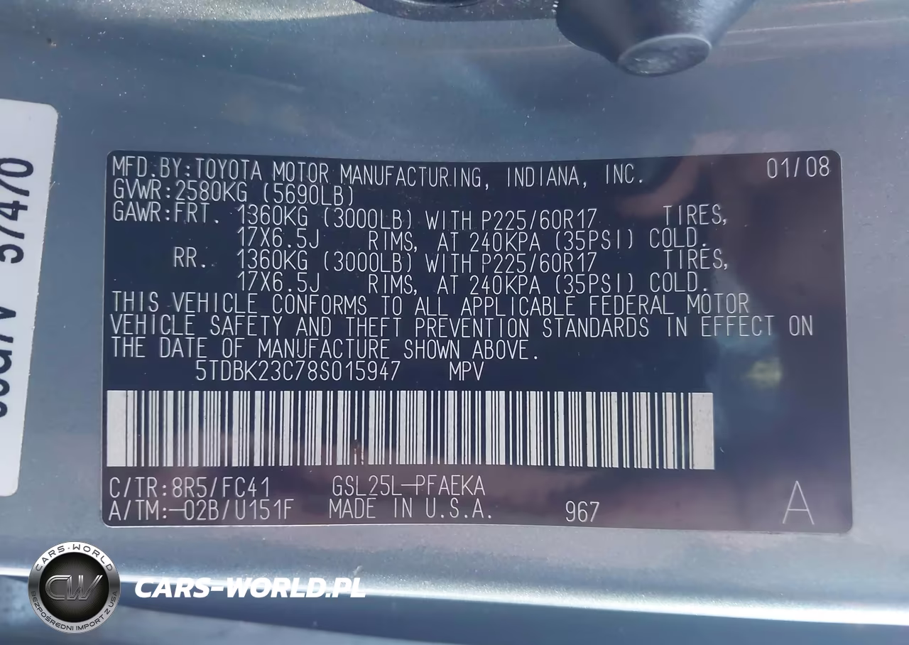 2008 Toyota Sienna Le VIN:5TDBK23C78S015947 - 9