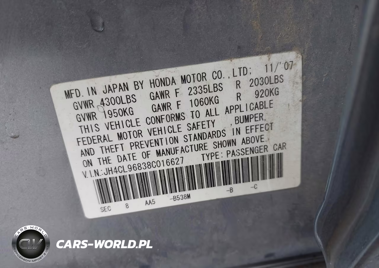 2008 Acura Tsx VIN:JH4CL96838C016627 - 9