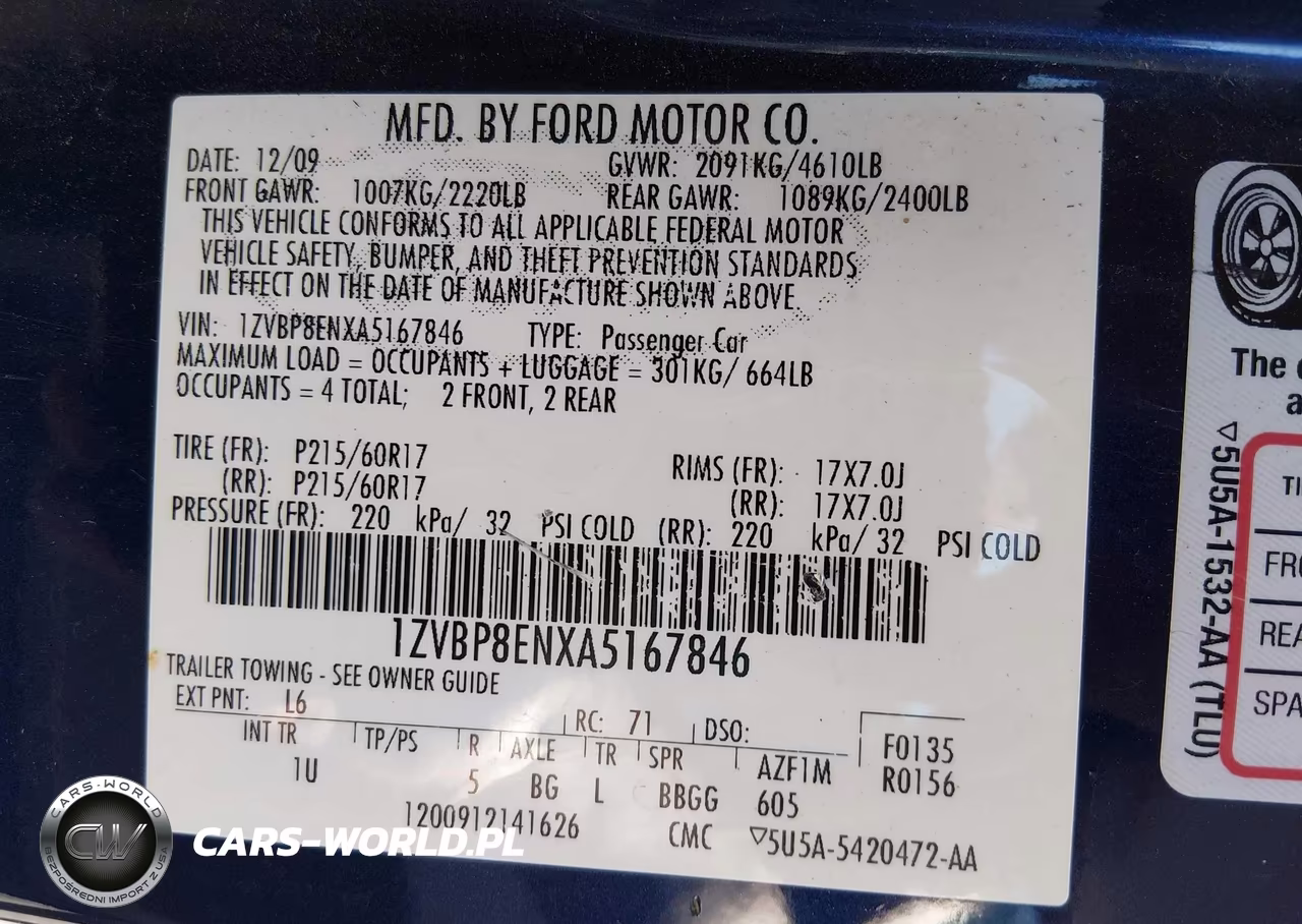 2010 Ford Mustang V6-V6 Premium VIN:1ZVBP8ENXA5167846 - 9