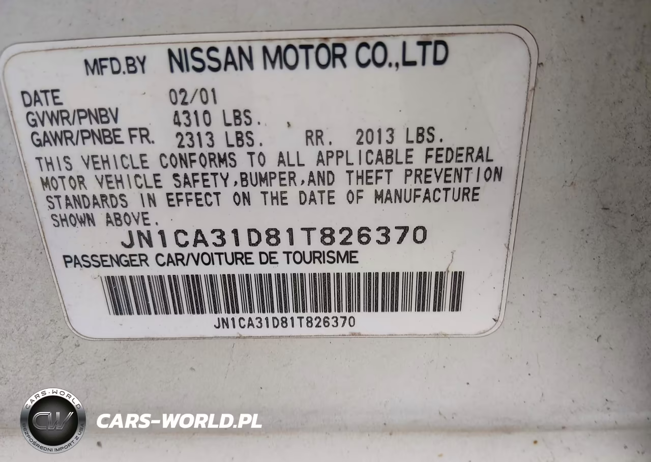 2001 Nissan Maxima Gle VIN:JN1CA31D81T826370 - 9