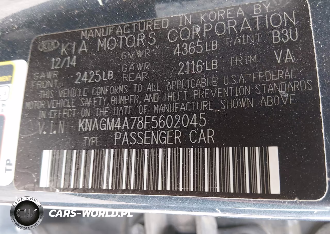 2015 Kia Optima Lx VIN:KNAGM4A78F5602045 - 9