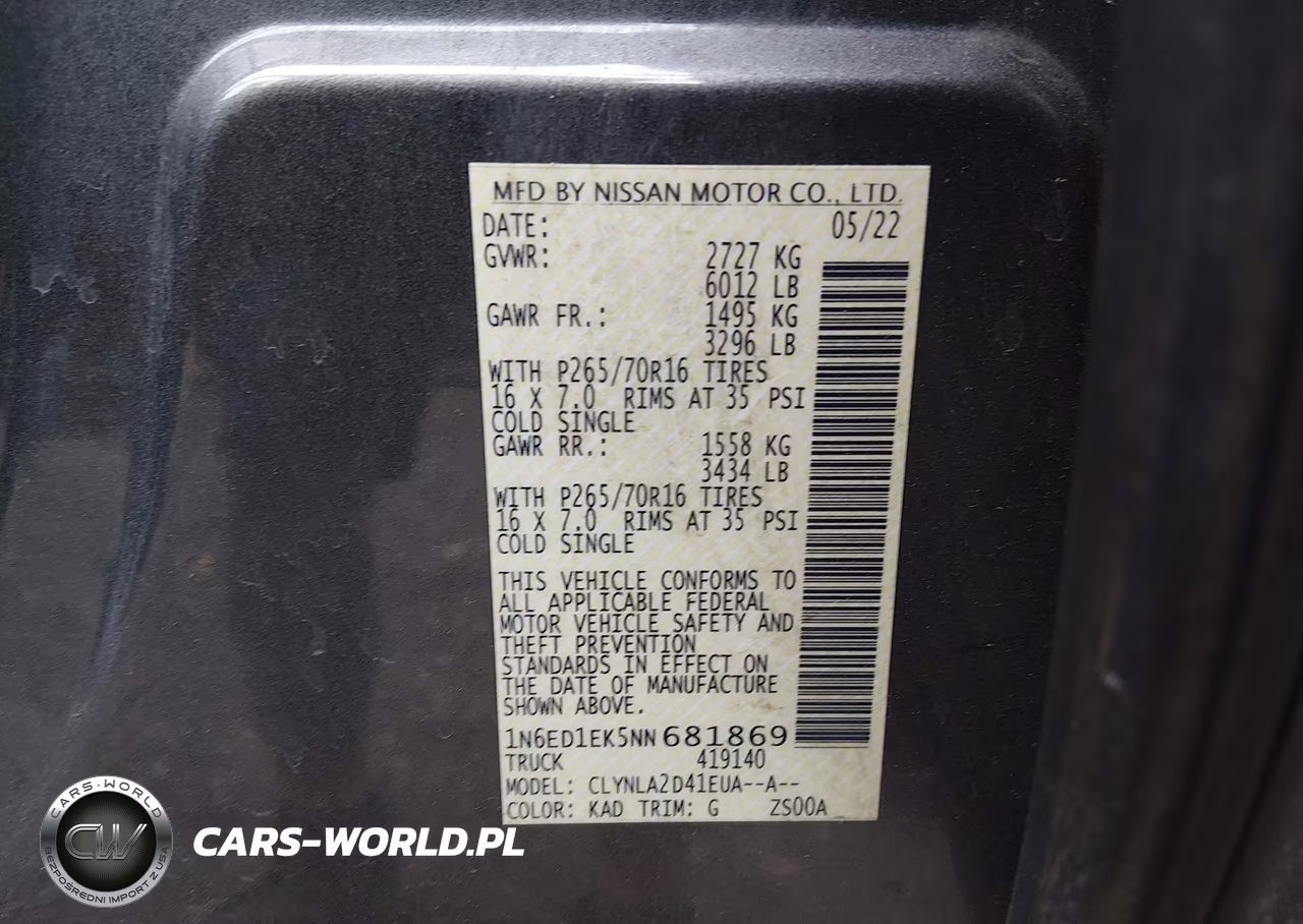 2022 Nissan Frontier S 4X4 VIN:1N6ED1EK5NN681869 - 9