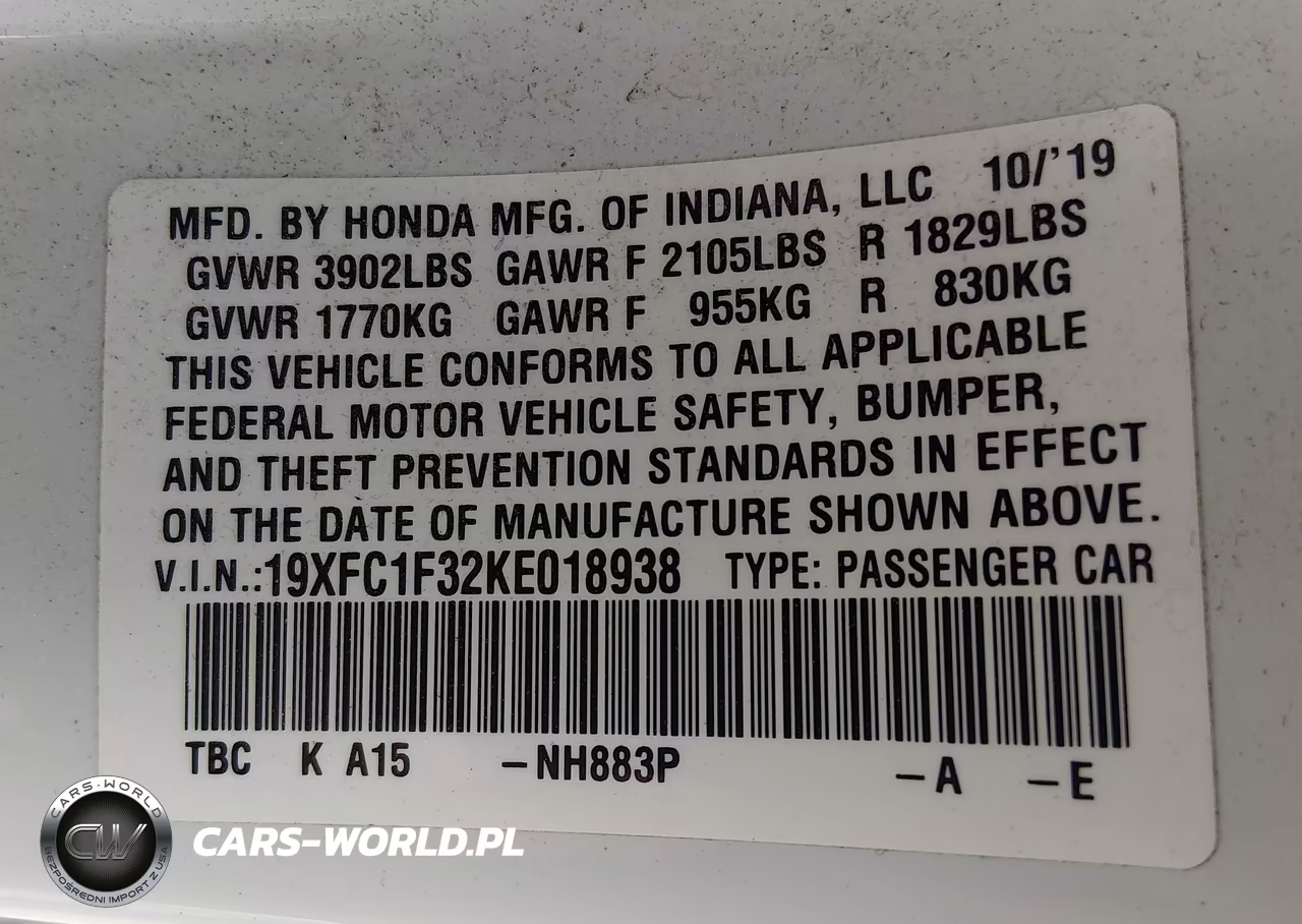 2019 Honda Civic Ex VIN:19XFC1F32KE018938 - 9