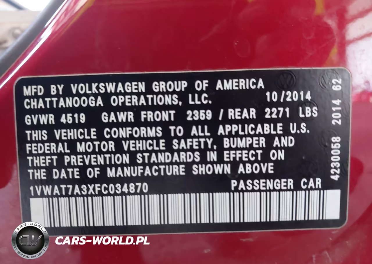 2015 Volkswagen Passat 1.8T Wolfsburg Edition VIN:1VWAT7A3XFC034870 - 9