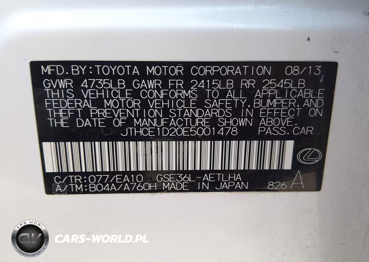 2014 Lexus Is 350 VIN:JTHCE1D20E5001478 - 9