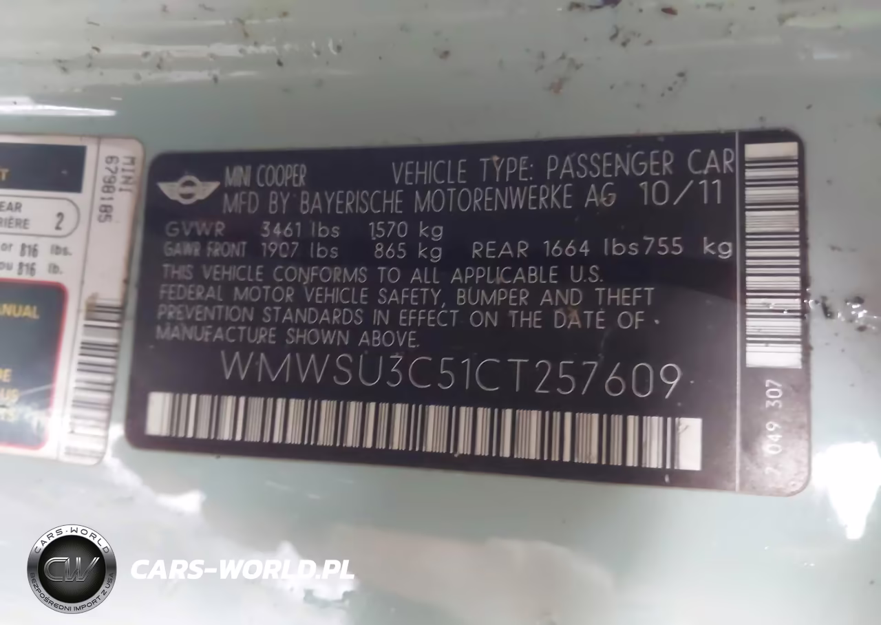 2012 Mini Cooper VIN:WMWSU3C51CT257609 - 9
