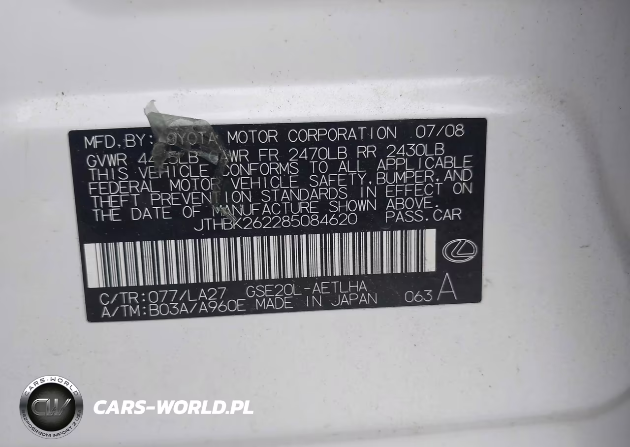2008 Lexus Is 250 VIN:JTHBK262285084620 - 9