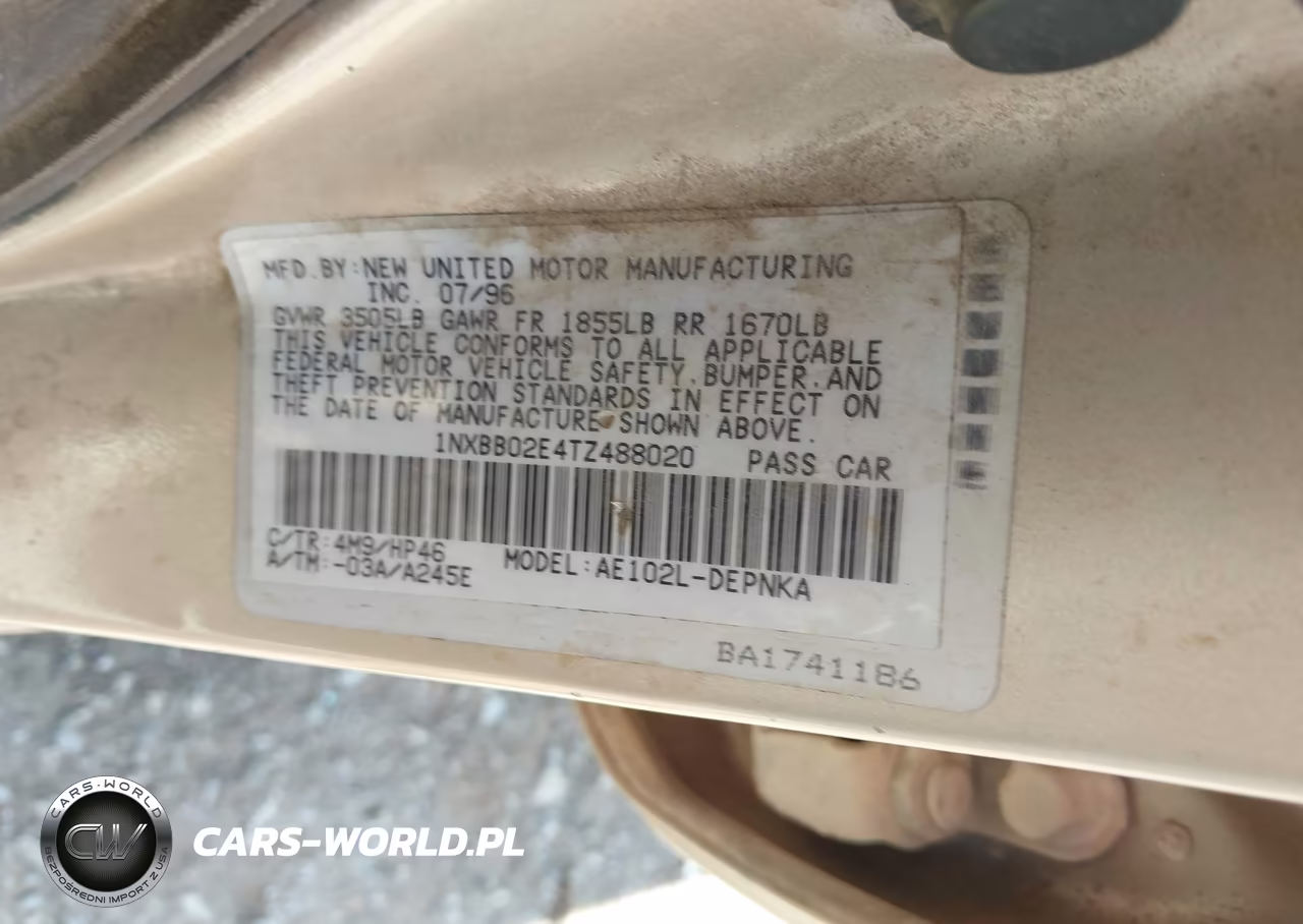 1996 Toyota Corolla Dx VIN:1NXBB02E4TZ488020 - 9