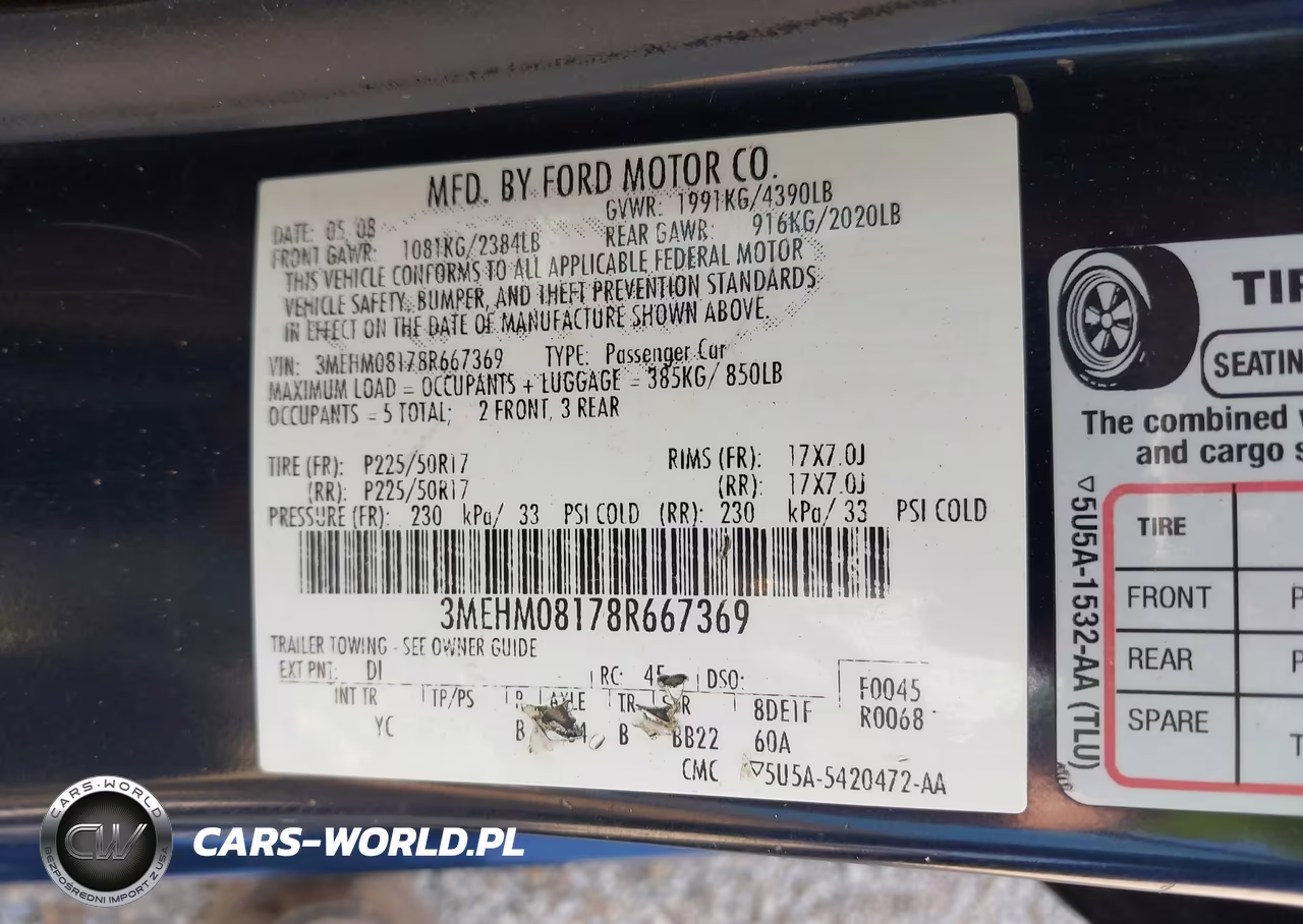 2008 Mercury Milan V6 Premier VIN:3MEHM08178R667369 - 9
