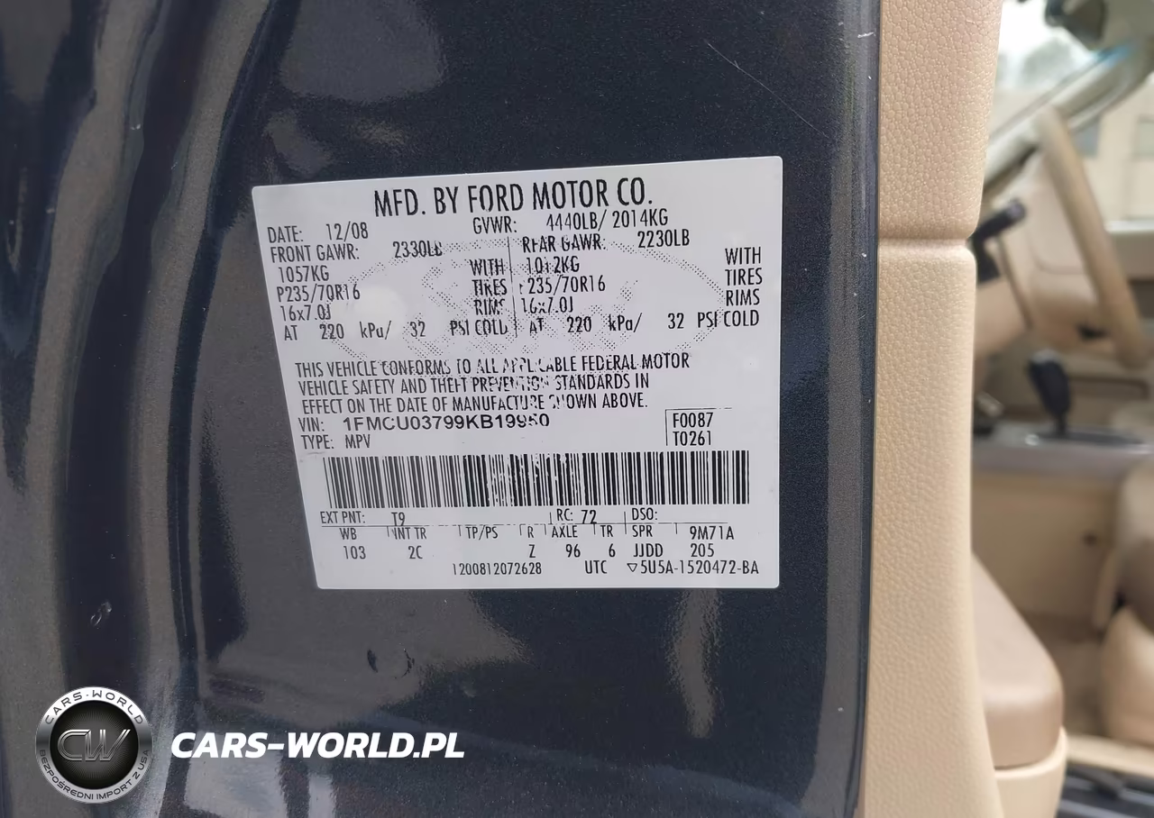 2009 Ford Escape Xlt VIN:1FMCU03799KB19950 - 9