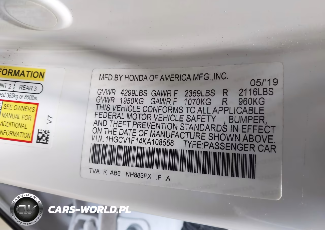 2019 Honda Accord Lx VIN:1HGCV1F14KA108558 - 9