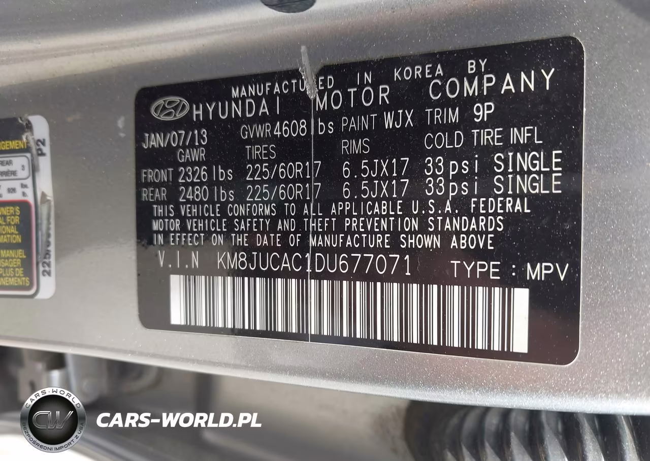 2013 Hyundai Tucson Gls VIN:KM8JUCAC1DU677071 - 9
