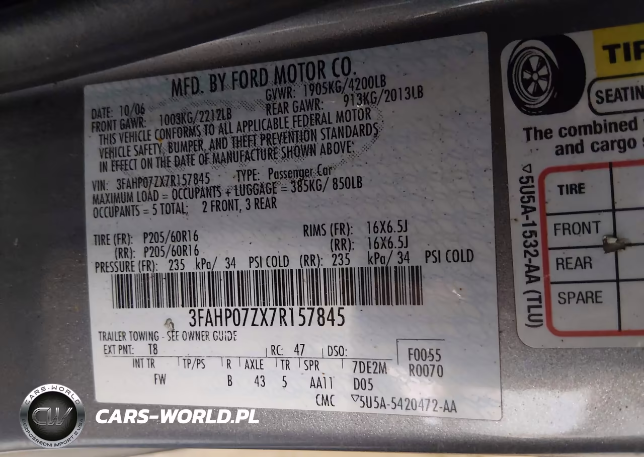 2007 Ford Fusion Se VIN:3FAHP07ZX7R157845 - 9