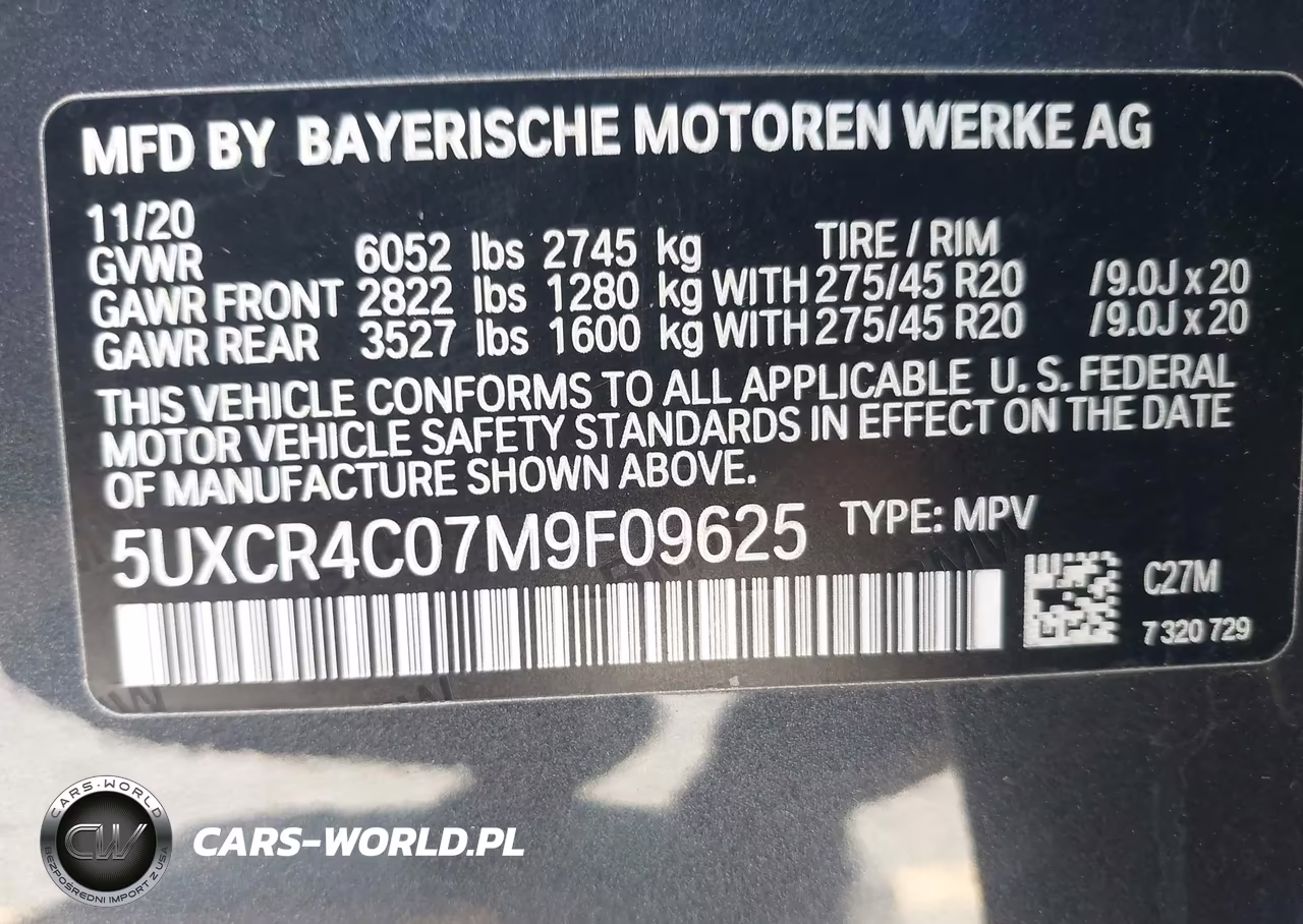 2021 BMW X5 Sdrive40I VIN:5UXCR4C07M9F09625 - 9