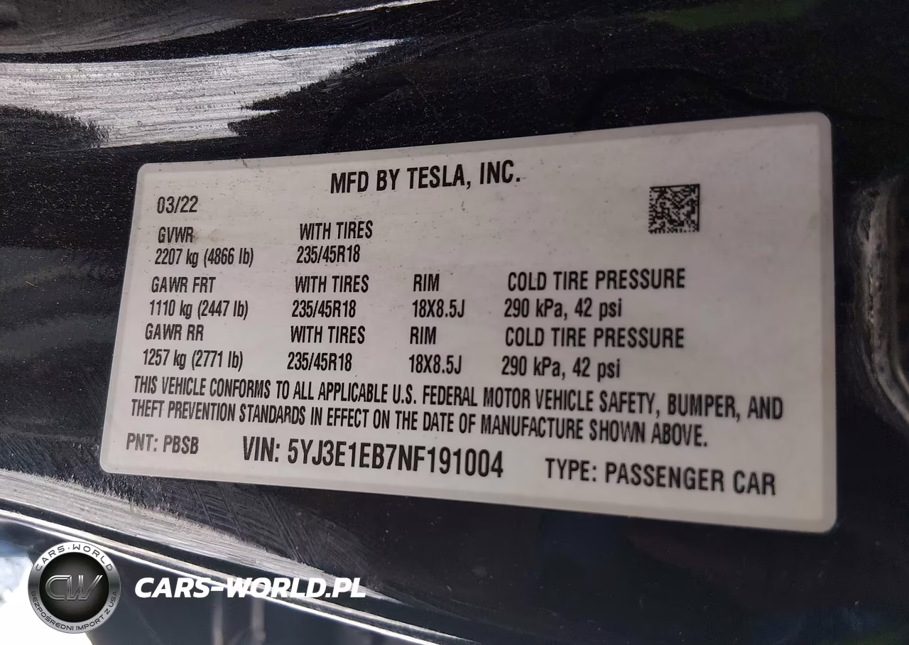2022 Tesla Model 3 Long Range Dual Motor All-Wheel Drive VIN:5YJ3E1EB7NF191004 - 9