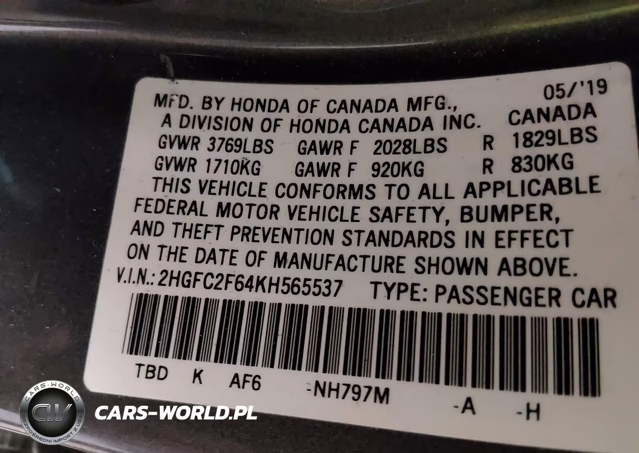 2019 Honda Civic Lx VIN:2HGFC2F64KH565537 - 9