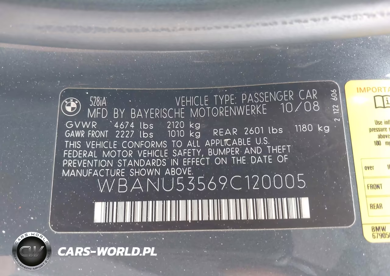 2009 BMW 528I VIN:WBANU53569C120005 - 9