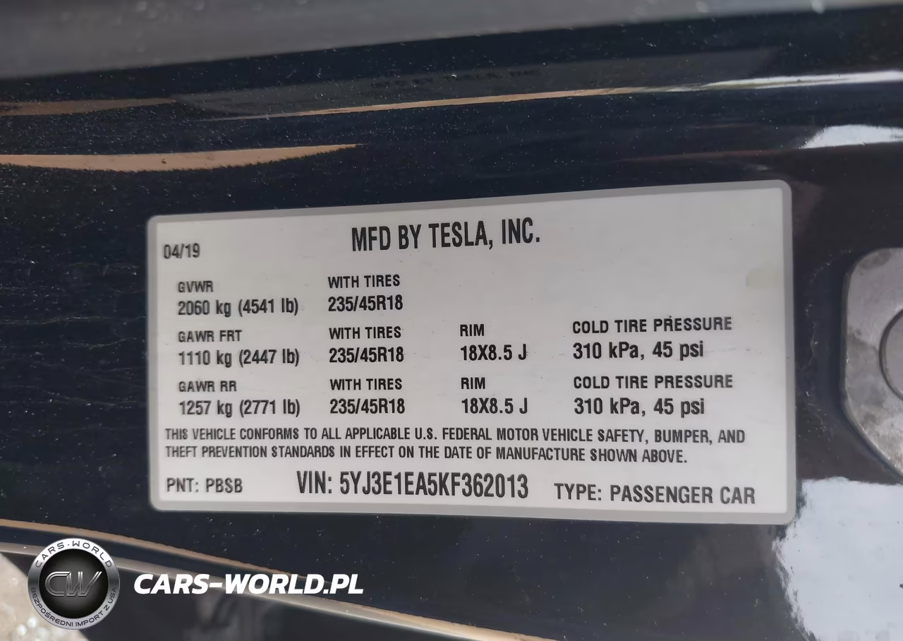 2019 Tesla Model 3 Long Range-Mid Range-Standard Range-Standard Range Plus VIN:5YJ3E1EA5KF362013 - 9