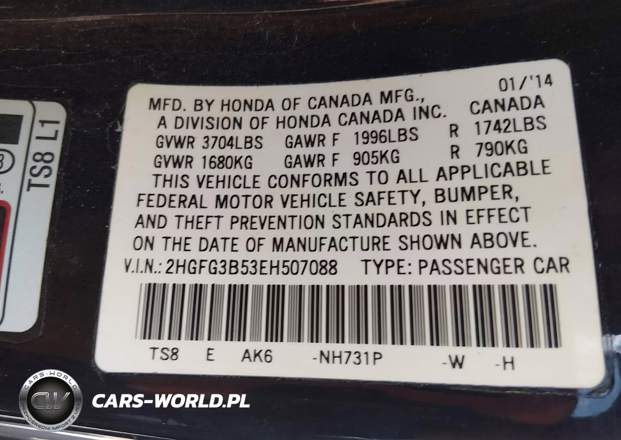 2014 Honda Civic Lx VIN:2HGFG3B53EH507088 - 9