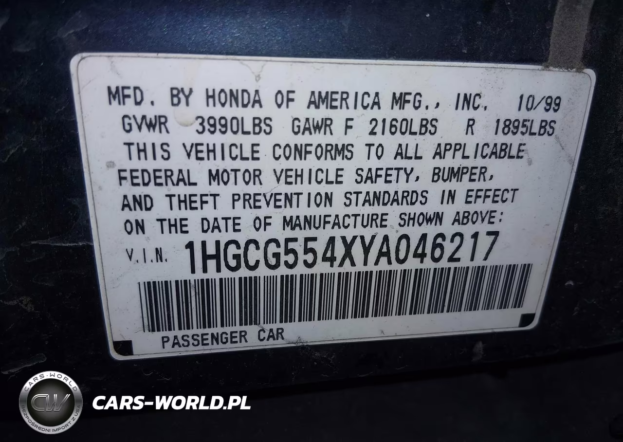 2000 Honda Accord 2.3 Lx VIN:1HGCG554XYA046217 - 9