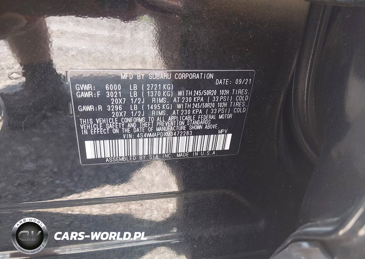 2021 Subaru Ascent Limited VIN:4S4WMAPDXM3472283 - 9