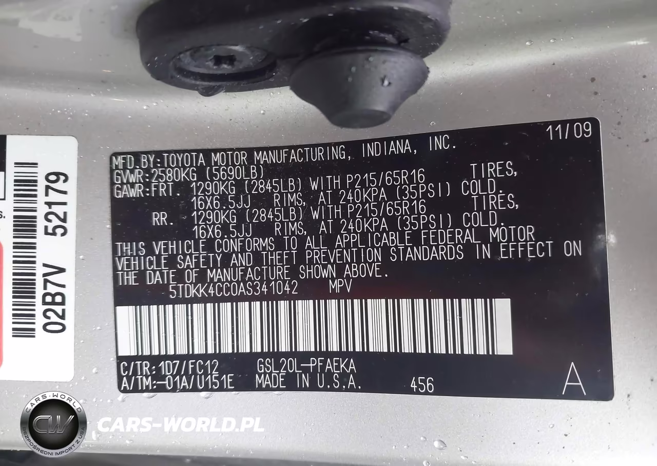 2010 Toyota Sienna Le VIN:5TDKK4CC0AS341042 - 9