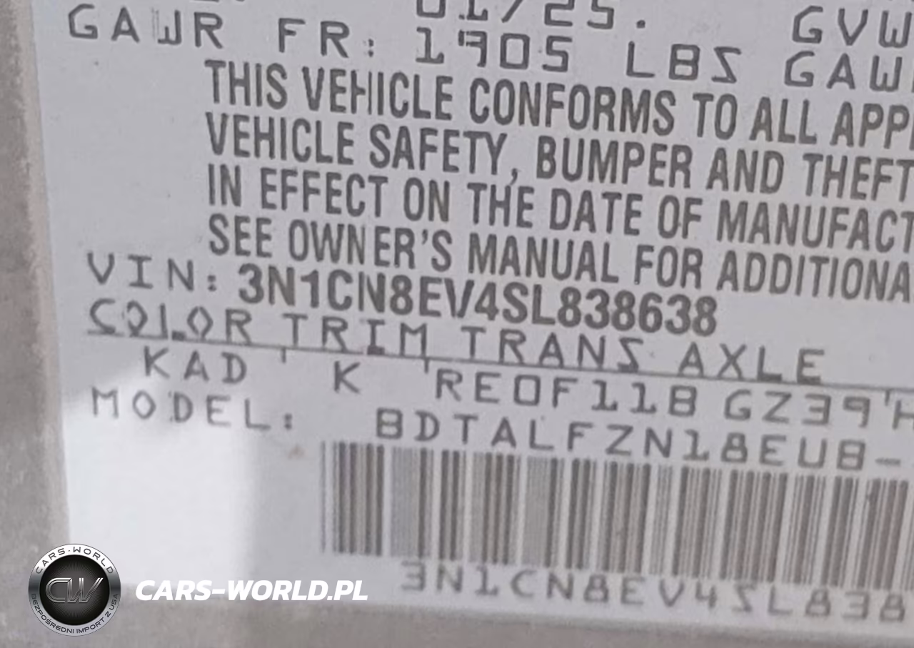 2025 Nissan Versa 1.6 Sv VIN:3N1CN8EV4SL838638 - 9