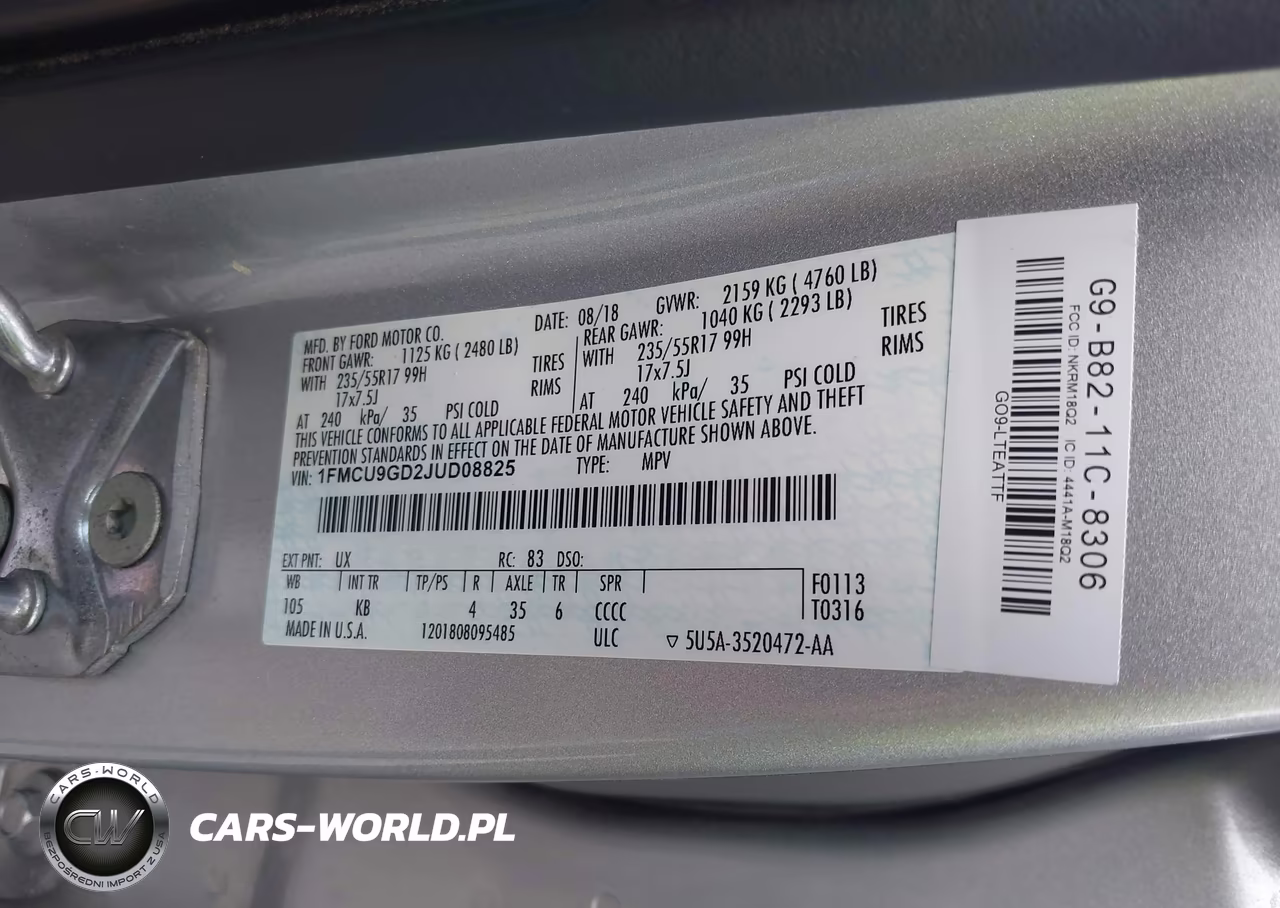 2018 Ford Escape Se VIN:1FMCU9GD2JUD08825 - 9