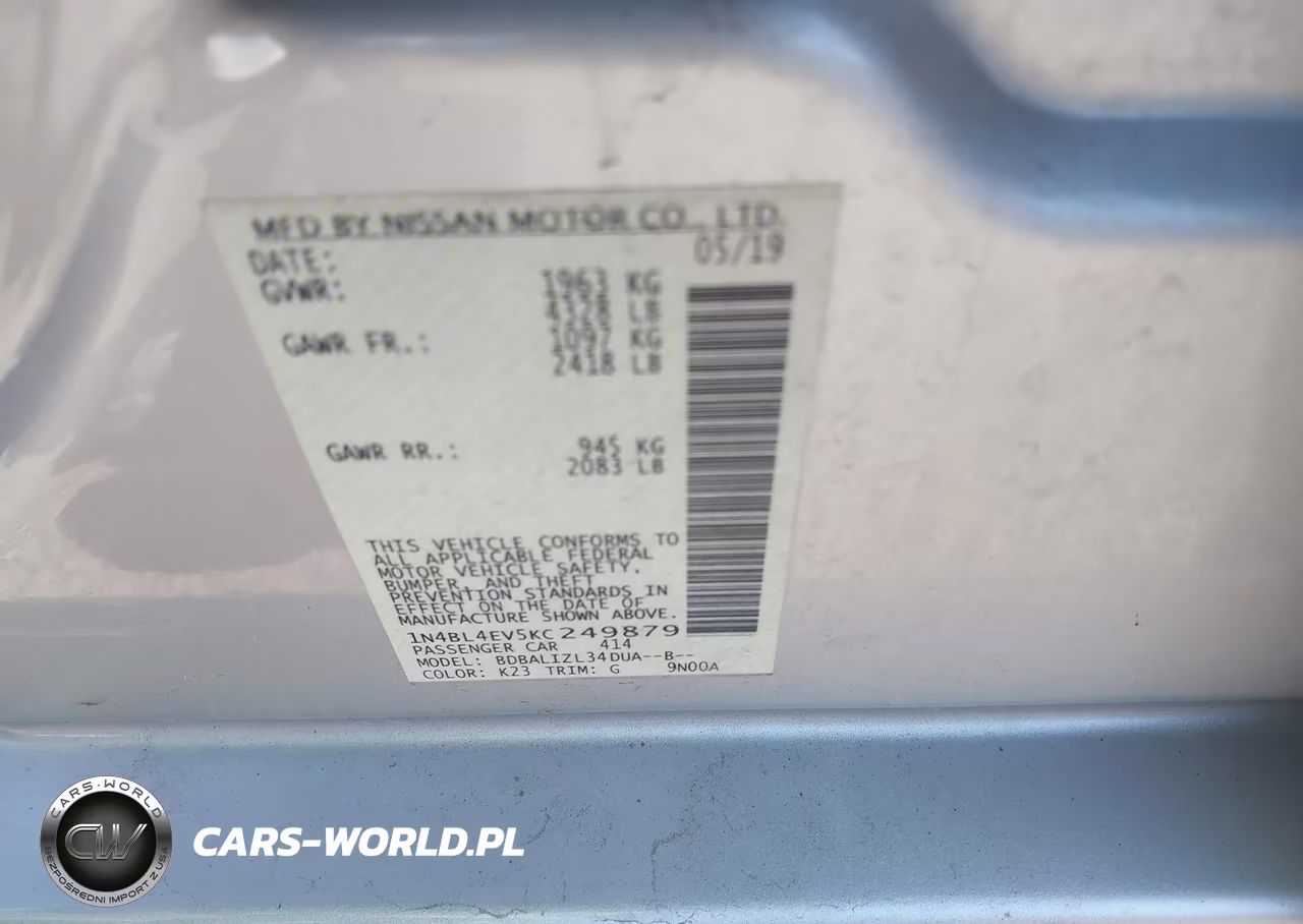 2019 Nissan Altima 2.5 Sl VIN:1N4BL4EV5KC249879 - 9