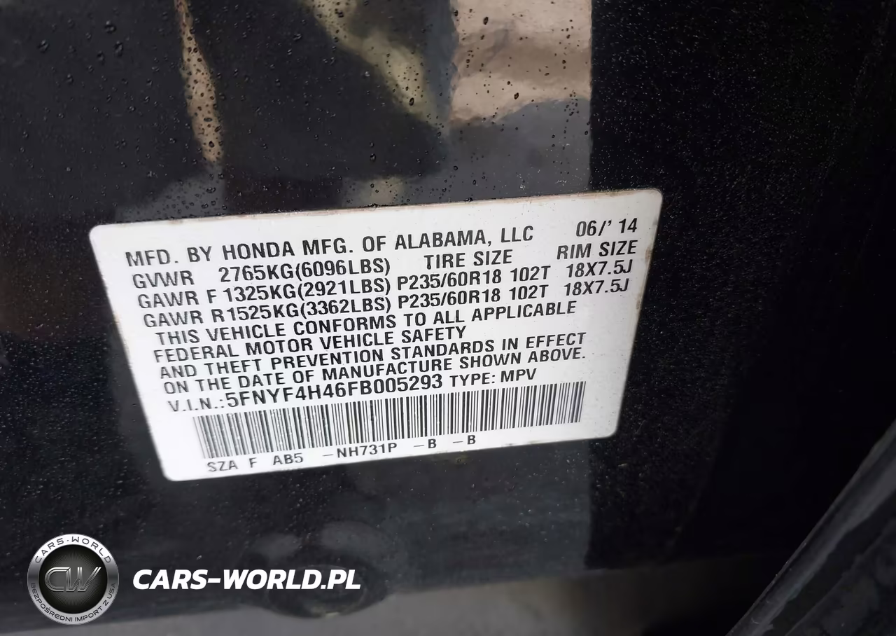 2015 Honda Pilot Ex VIN:5FNYF4H46FB005293 - 9