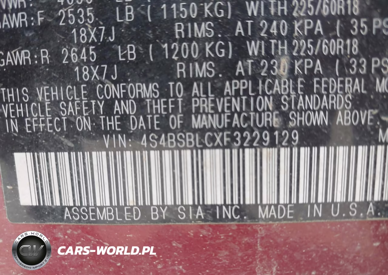 2015 Subaru Outback 2.5I Limited VIN:4S4BSBLCXF3229129 - 9