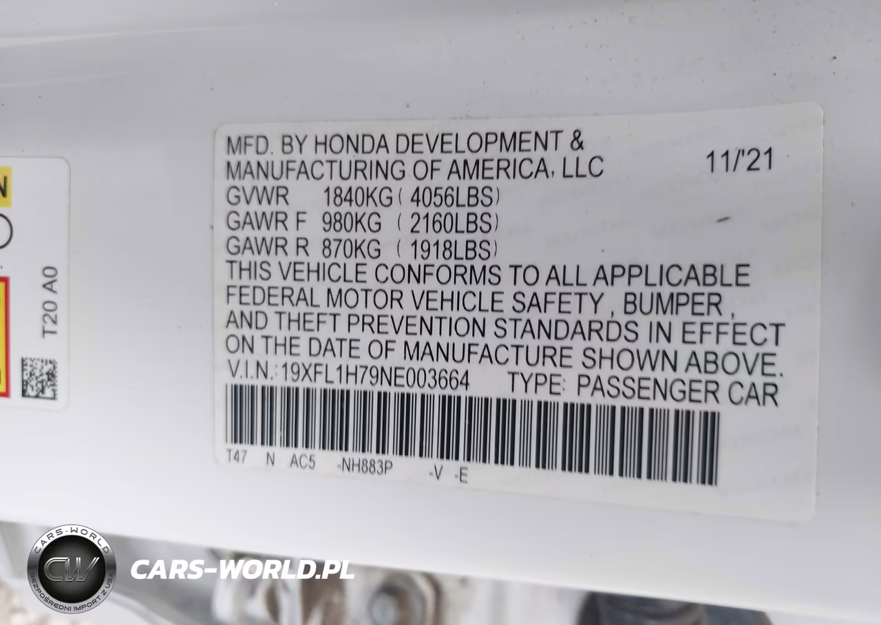 2022 Honda Civic Ex-L VIN:19XFL1H79NE003664 - 9