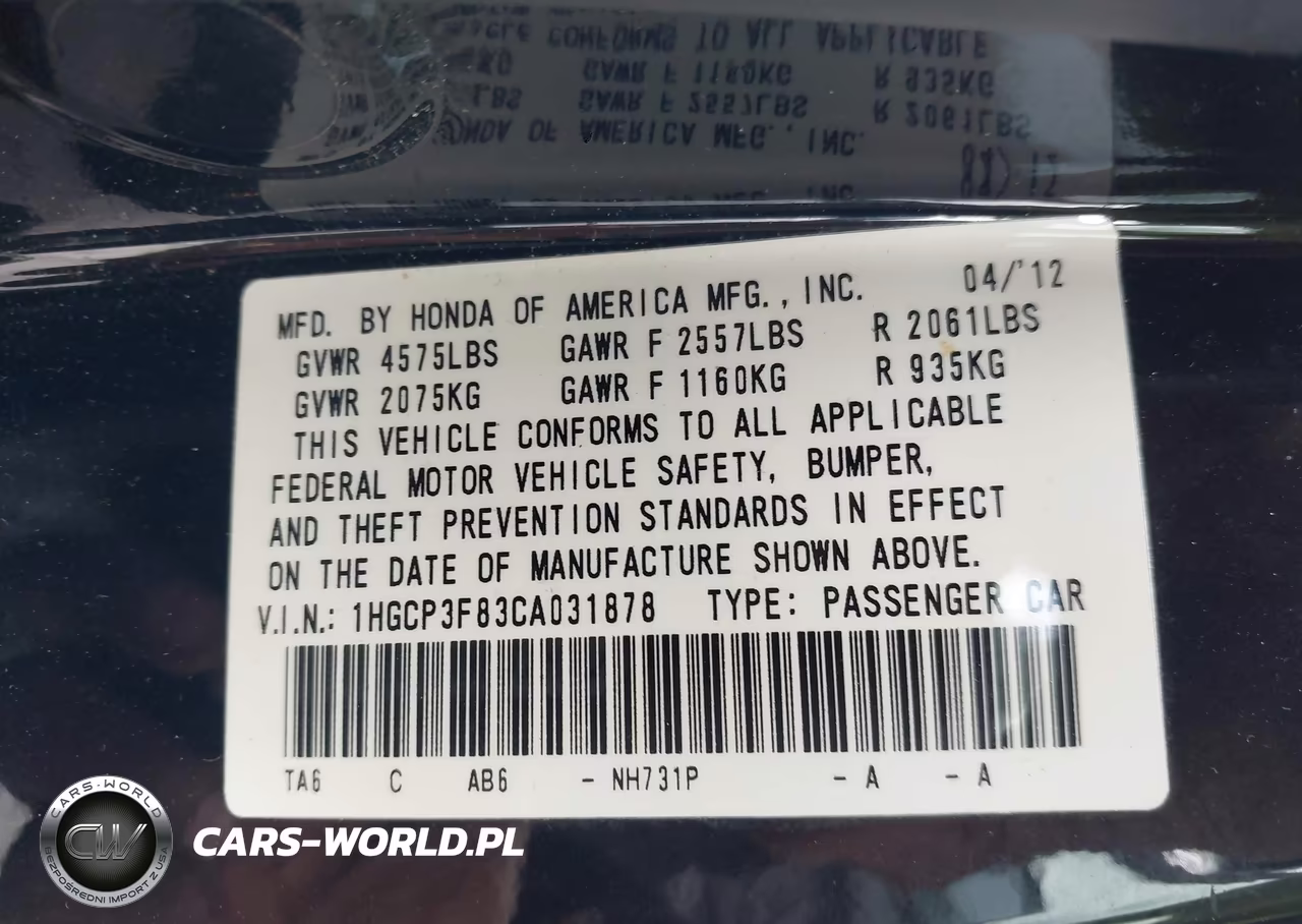 2012 Honda Accord 3.5 Ex-L VIN:1HGCP3F83CA031878 - 9