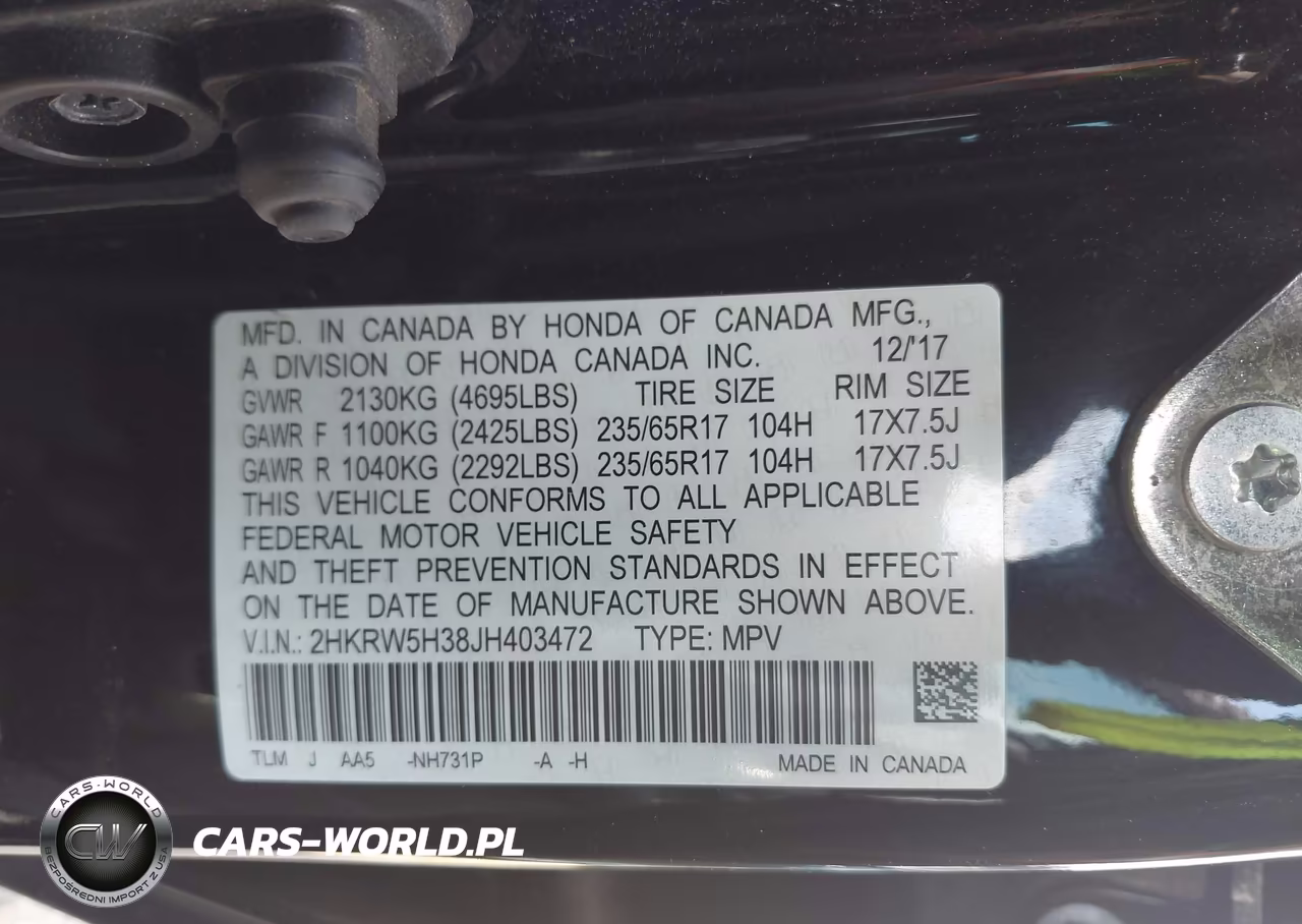 2018 Honda Cr-V Lx VIN:2HKRW5H38JH403472 - 9