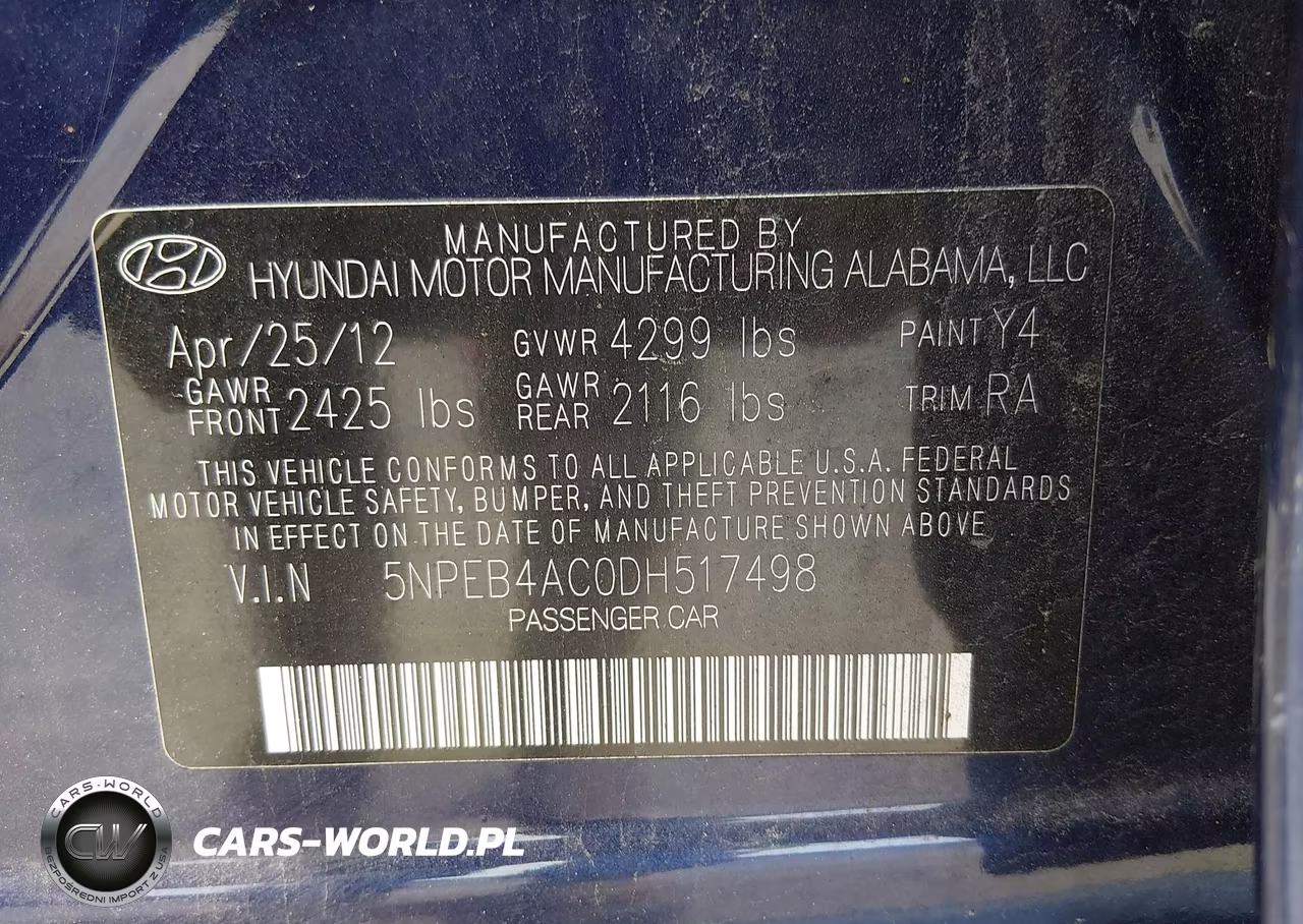 2013 Hyundai Sonata Gls VIN:5NPEB4AC0DH517498 - 9