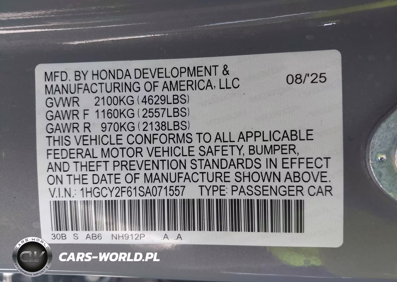 2025 Honda Accord Hybrid Ex-L VIN:1HGCY2F61SA071557 - 9