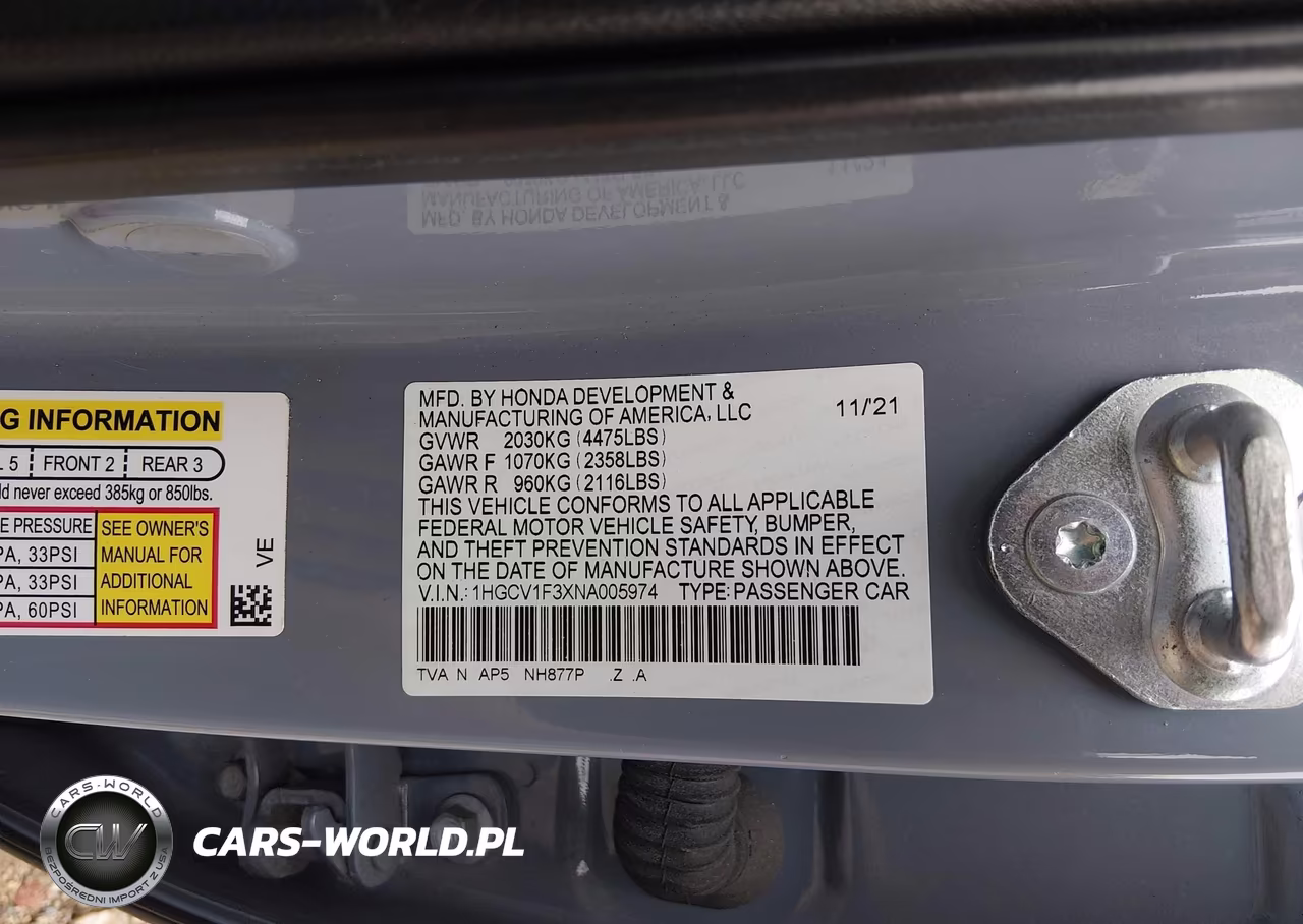 2022 Honda Accord Sport VIN:1HGCV1F3XNA005974 - 9