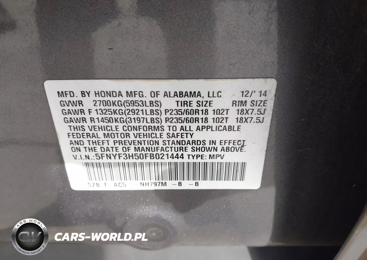 2015 Honda Pilot Ex-L VIN:5FNYF3H50FB021444 - 9