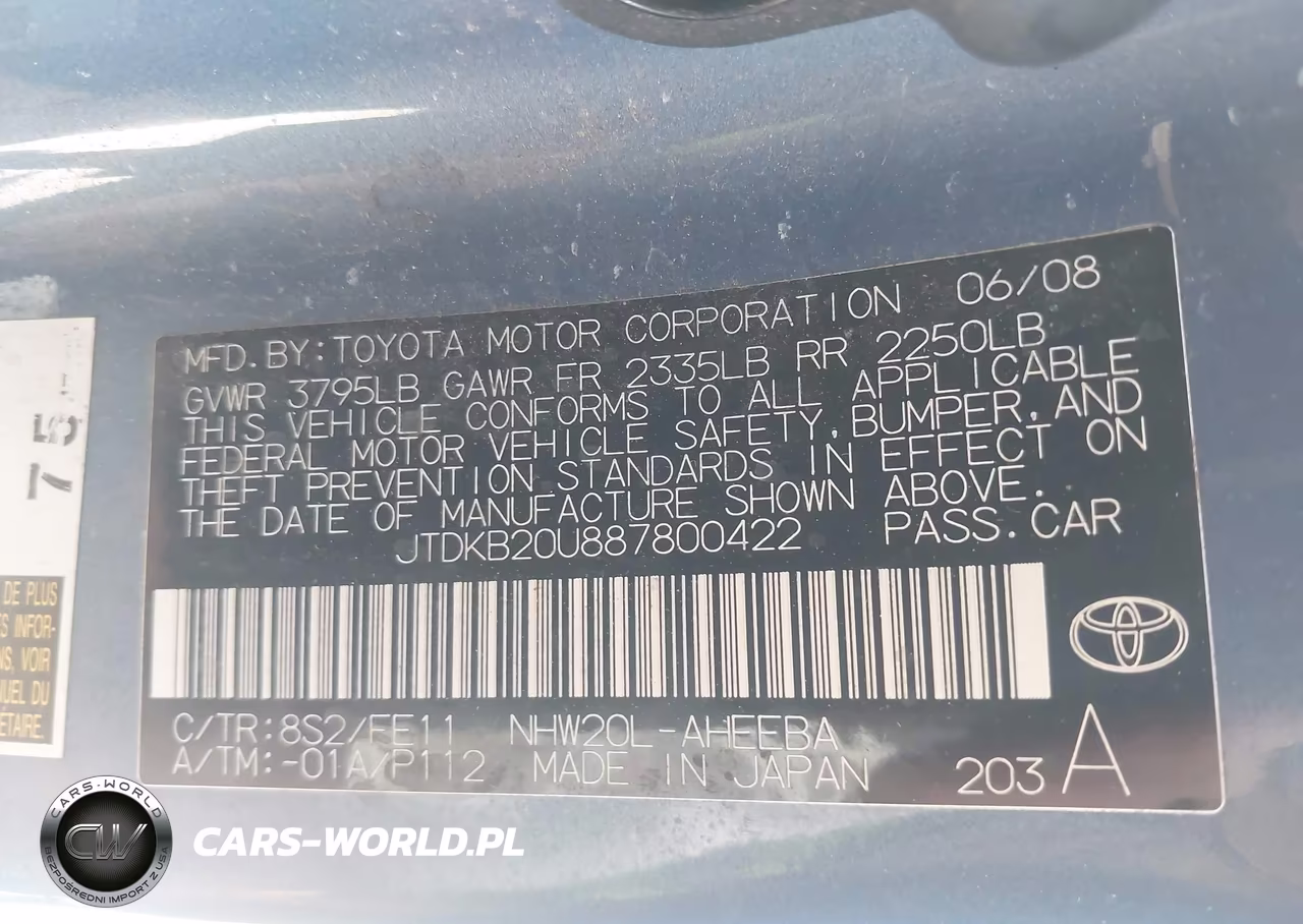 2008 Toyota Prius VIN:JTDKB20U887800422 - 9