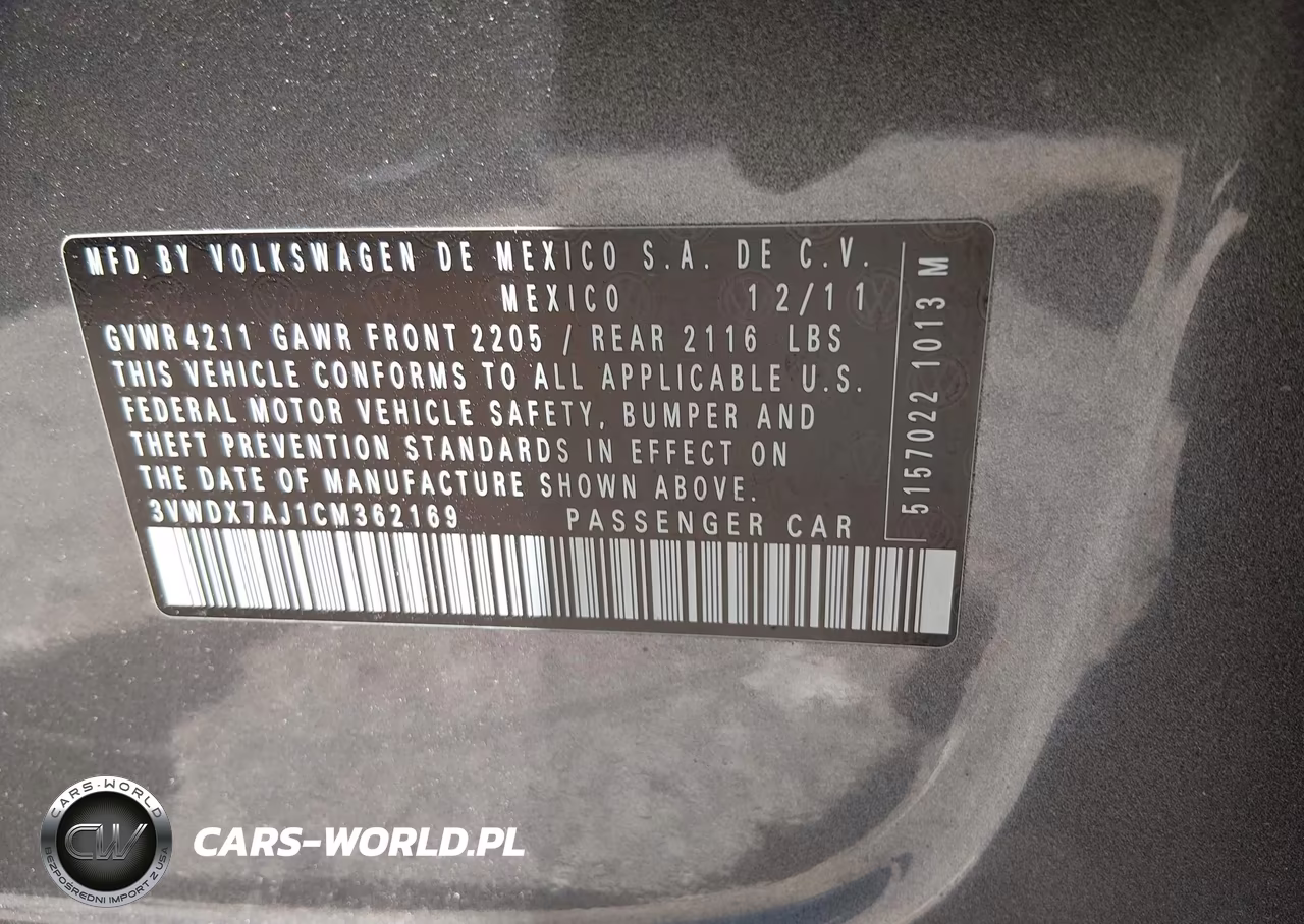 2012 Volkswagen Jetta 2.5L Se VIN:3VWDX7AJ1CM362169 - 9