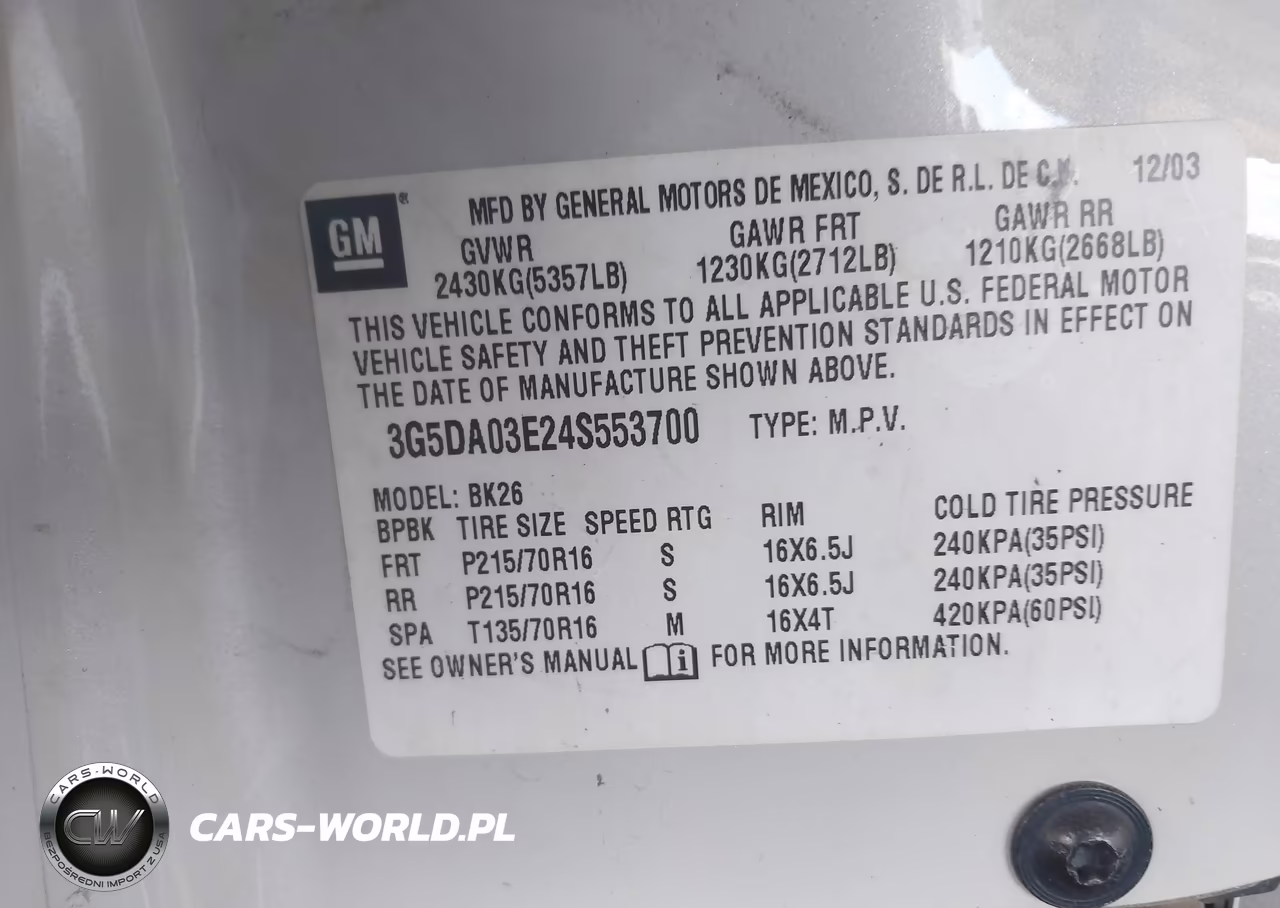 2004 Buick Rendezvous Cx VIN:3G5DA03E24S553700 - 9