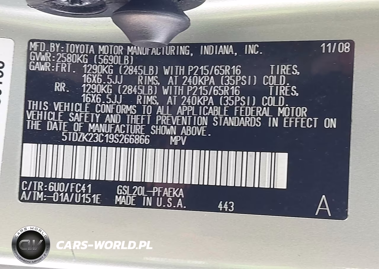 2009 Toyota Sienna Le VIN:5TDZK23C19S266866 - 9